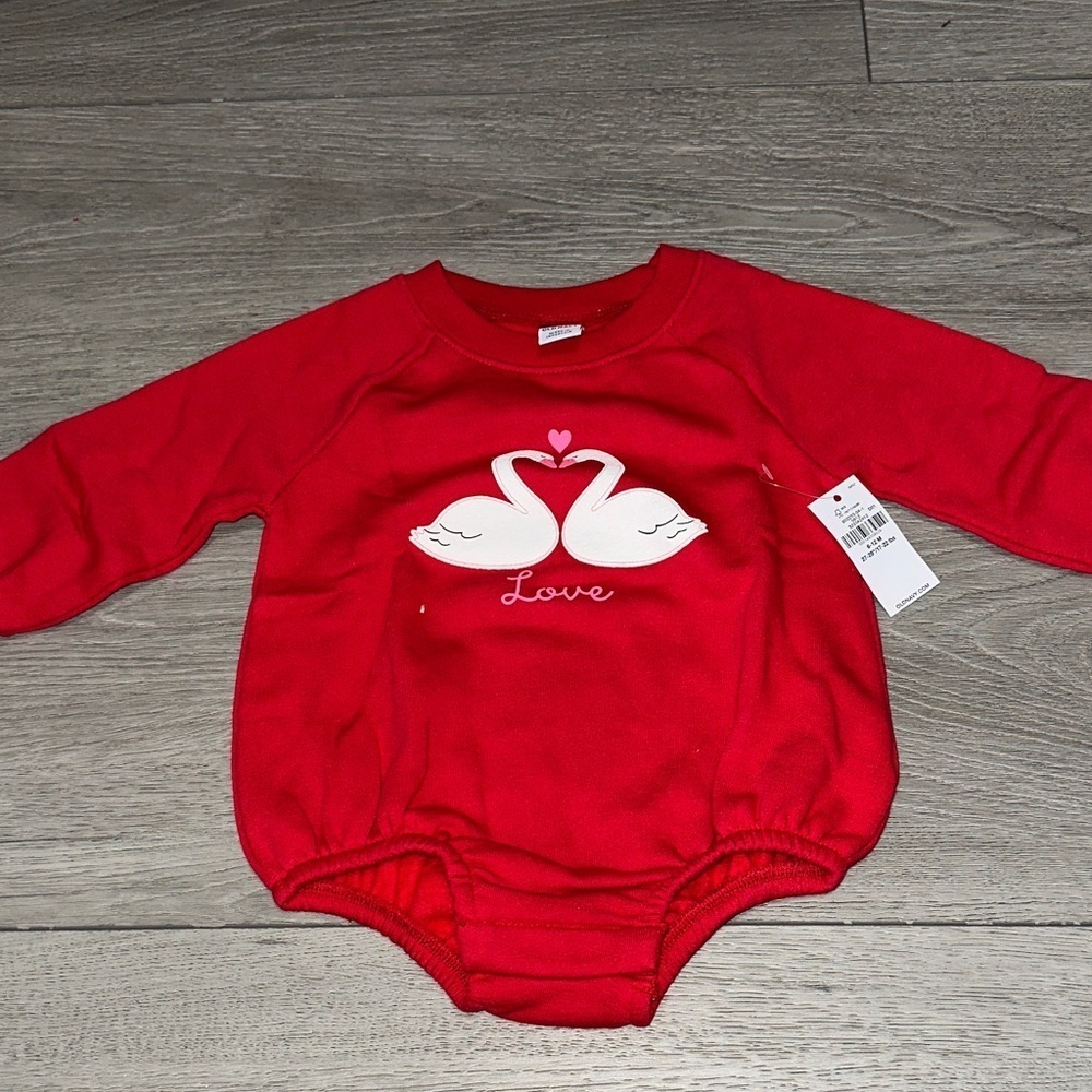 NWT 6-12 month Old Navy Red Swan Love Bodysuit sweatshirt material